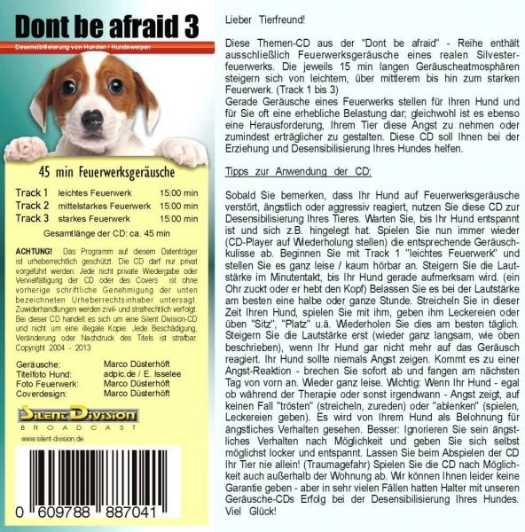 CD Dont be afraid 3 Fireworks - Desensibilisierung von Hunden, Hundewelpen, Katzen, Pferden - 45 min Feuerwerk