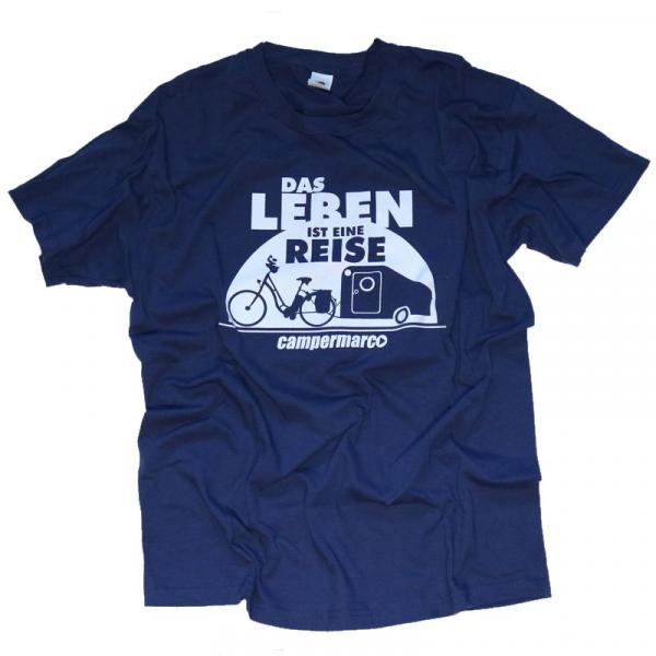 T-Shirt Campermarco Motiv "Das Leben ist eine Reise" Farbe navy, Gr. L, 100% Baumwolle