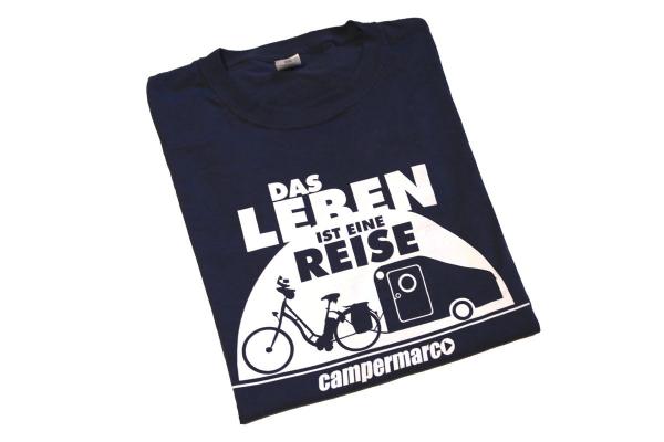 T-Shirt Campermarco Motiv "Das Leben ist eine Reise" Farbe navy, Gr. L, 100% Baumwolle